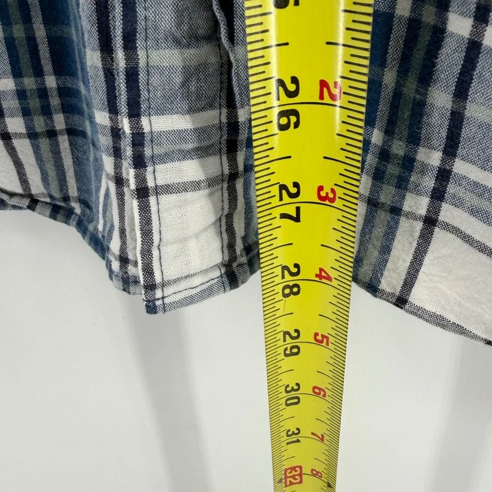 J. Crew Mens Large Blue‎ White Plaid Cotton Long Sleeve Button Down Shirt